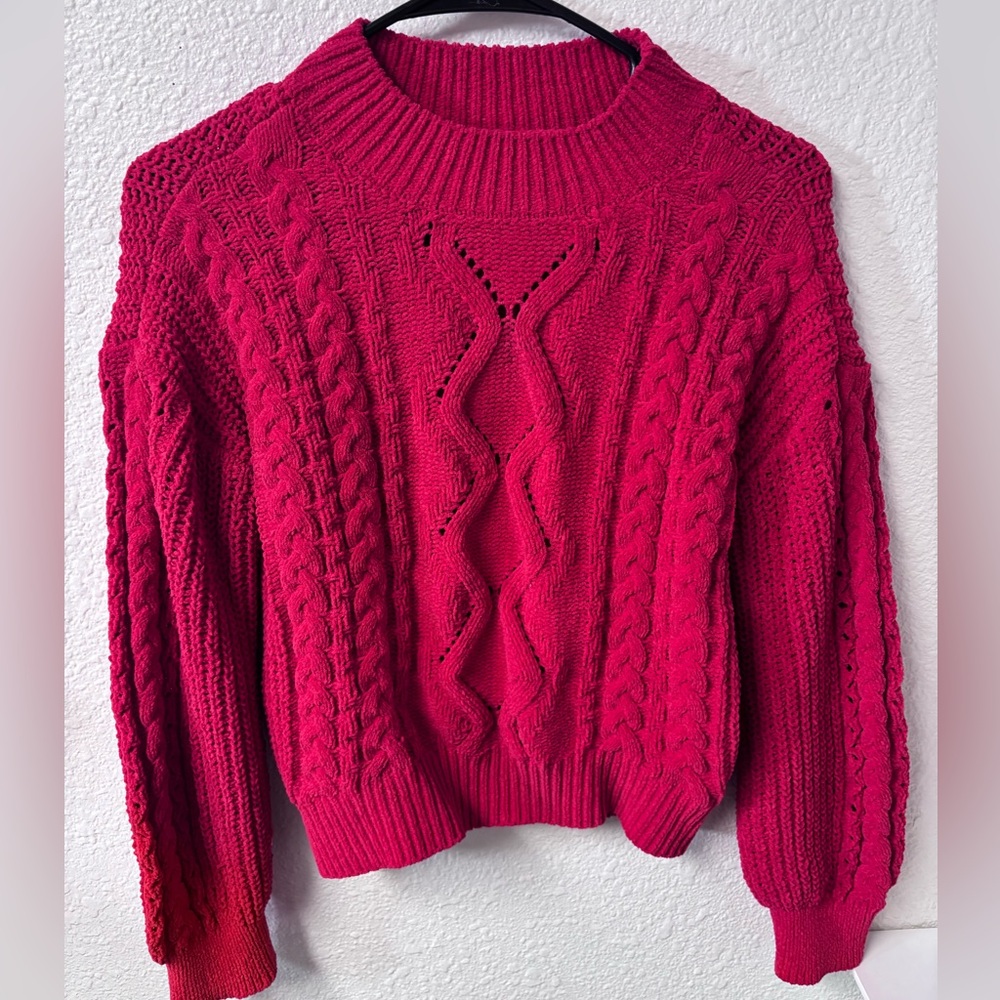 No Boundaries Vibrant Red Cable Knit Turtleneck Sweater
